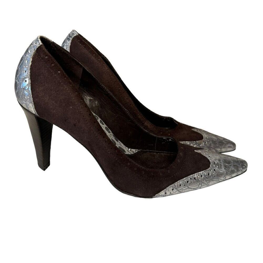 Gianni Bini Chocolate Brown Silver Cone Heel Pumps 7 M Stiletto - Picture 3 of 8